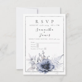 Waterverf Dusty Blue Bohemian Floral RSVP Kaartje
