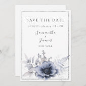 Waterverf Dusty Blue Bohemian Floral Save The Date (Voorkant / Achterkant)
