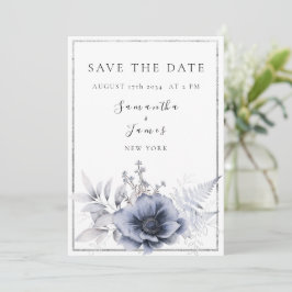 Waterverf Dusty Blue Bohemian Floral Save The Date
