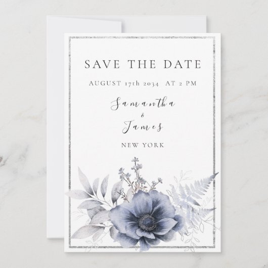 Waterverf Dusty Blue Bohemian Floral Save The Date (Voorkant)