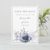 Waterverf Dusty Blue Bohemian Floral Save The Date (Staand voorkant)