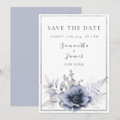 Waterverf Dusty Blue Bohemian Floral Save The Date (Voorkant / Achterkant)