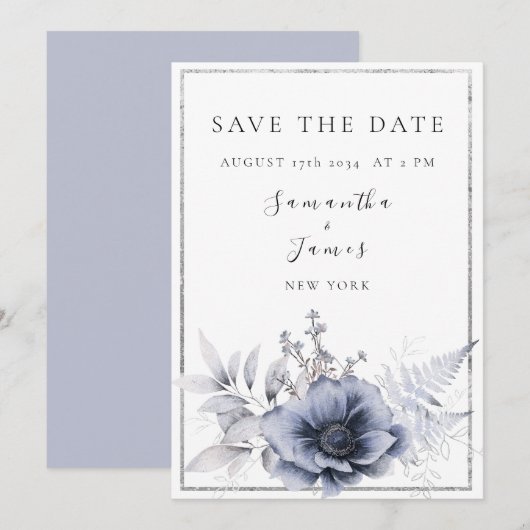 Waterverf Dusty Blue Bohemian Floral Save The Date (Voorkant / Achterkant)
