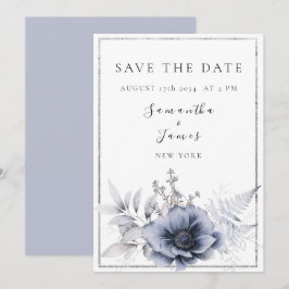 Waterverf Dusty Blue Bohemian Floral Save The Date