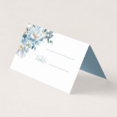 Waterverf Dusty Blue Bohemian Floral Wedding Place Kaart (Voorkant)