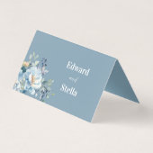 Waterverf Dusty Blue Bohemian Floral Wedding Place Kaart (Achterkant)