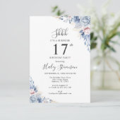 Waterverf Dusty Blue Boho Budget 17e Verjaardag Kaart (Staand voorkant)