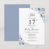 Waterverf Dusty Blue Boho Budget 17e Verjaardag Kaart (Voorkant / Achterkant)