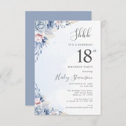 Waterverf Dusty Blue Boho Budget 18e Verjaardag Kaart (Voorkant / Achterkant)