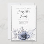 Waterverf Dusty Blue Boho Floral Wedding Kaart (Voorkant)