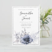 Waterverf Dusty Blue Boho Floral Wedding Kaart (Staand voorkant)
