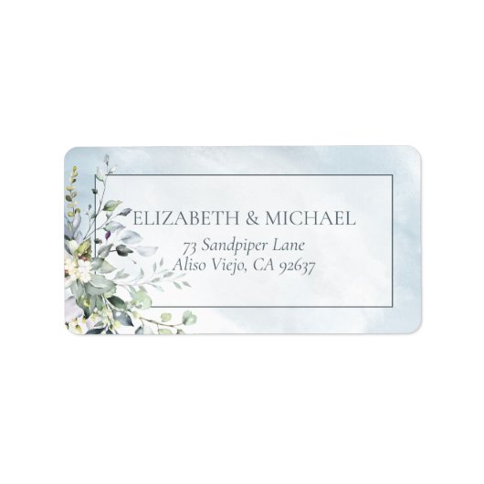 Waterverf Dusty Blue Botanical Greenery Etiket (Voorkant)