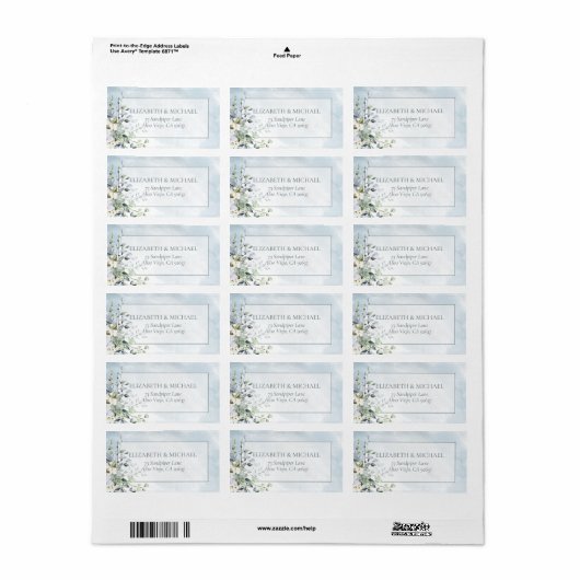 Waterverf Dusty Blue Botanical Greenery Etiket (Full Sheet)