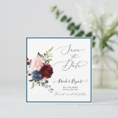 Waterverf Dusty Blue Bourgogne Blush Rozen Kaart (Staand voorkant)