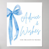 Waterverf Dusty Blue Bow Advies en Wishes Sign Poster (Voorkant)