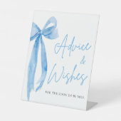 Waterverf Dusty Blue Bow Advies en Wishes Sign Reclamebord Met Voetstuk (Voorkant)