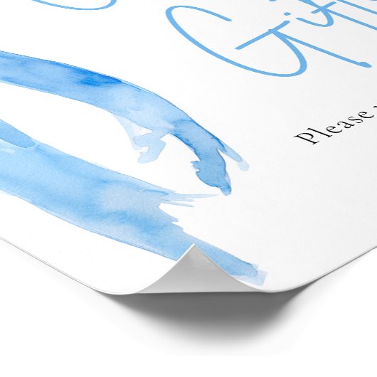 Waterverf Dusty Blue Bow Kaarten en Geschenken Tek Poster (Hoek)