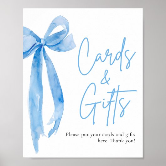Waterverf Dusty Blue Bow Kaarten en Geschenken Tek Poster (Voorkant)