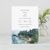 Waterverf Dusty Blue Coastal Woodsy Beach Wedding Kaart (Staand voorkant)
