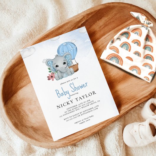 Waterverf Dusty Blue Elephant Baby shower Kaart