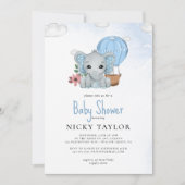 Waterverf Dusty Blue Elephant Baby shower Kaart (Voorkant)