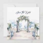 Waterverf Dusty Blue en Aqua Beach Bruiloft Save The Date (Achterkant)