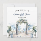 Waterverf Dusty Blue en Aqua Beach Bruiloft Save The Date (Voorkant)