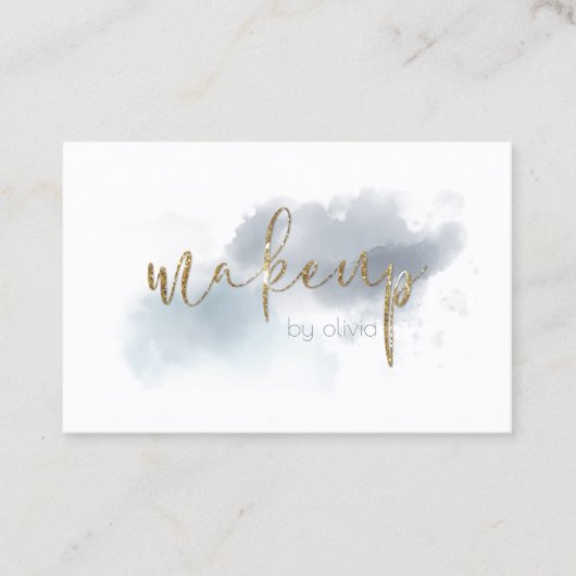 Waterverf Dusty Blue en Gold Makeup Visitekaartje (Voorkant)