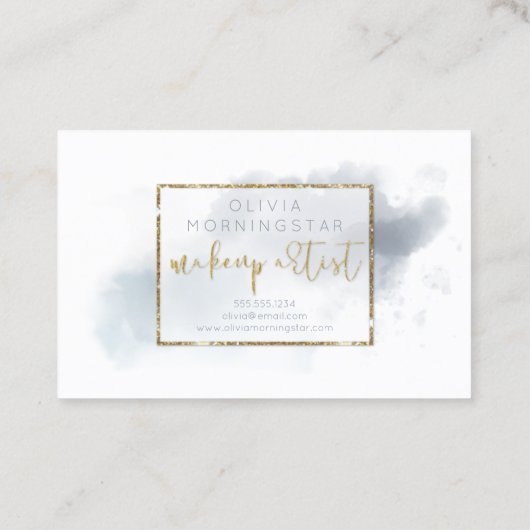 Waterverf Dusty Blue en Gold Makeup Visitekaartje (Achterkant)