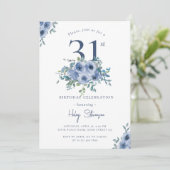 Waterverf Dusty Blue Floral 31e Chique Verjaardag Kaart (Staand voorkant)