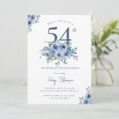 Waterverf Dusty Blue Floral 54e Chique Verjaardag Kaart (Staand voorkant)