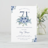 Waterverf Dusty Blue Floral 71st Chique Verjaardag Kaart (Staand voorkant)