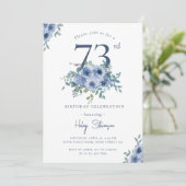 Waterverf Dusty Blue Floral 73e Chique Verjaardag Kaart (Staand voorkant)