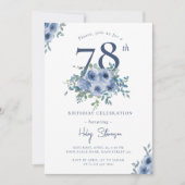 Waterverf Dusty Blue Floral 78e Chique Verjaardag Kaart (Voorkant)