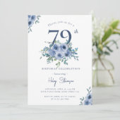 Waterverf Dusty Blue Floral 79th Chic Verjaardag Kaart (Staand voorkant)