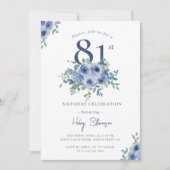 Waterverf Dusty Blue Floral 81st Chic Verjaardag Kaart (Voorkant)