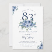 Waterverf Dusty Blue Floral 83e Chique Verjaardag Kaart (Voorkant)