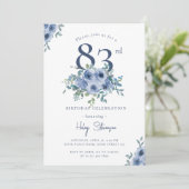 Waterverf Dusty Blue Floral 83e Chique Verjaardag Kaart (Staand voorkant)