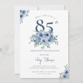 Waterverf Dusty Blue Floral 85th Chic Verjaardag Kaart (Voorkant)