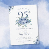 Waterverf Dusty Blue Floral 95th Chic Verjaardag Kaart