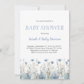 Waterverf Dusty Blue Floral Baby shower Kaart (Voorkant)