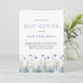 Waterverf Dusty Blue Floral Baby shower Kaart (Staand voorkant)