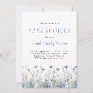 Waterverf Dusty Blue Floral Baby shower Kaart