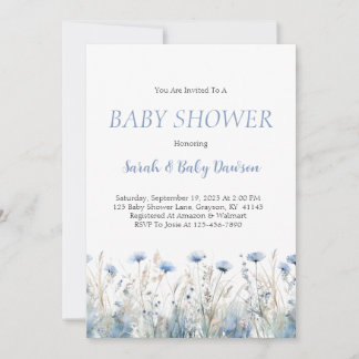 Waterverf Dusty Blue Floral Baby shower Kaart