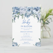 Waterverf Dusty Blue Floral Baby shower Kaart (Staand voorkant)