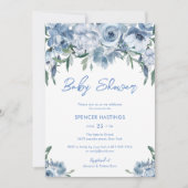 Waterverf Dusty Blue Floral Baby shower Kaart (Voorkant)