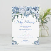 Waterverf Dusty Blue Floral Baby shower Kaart (Staand voorkant)
