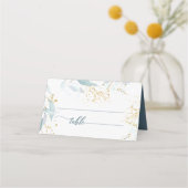 Waterverf Dusty Blue Floral Boho Elegant Bruiloft Plaatskaartje (Voorkant)