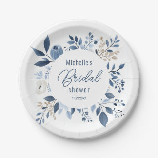 Waterverf Dusty Blue Floral Boho Vrijgezellenfeest Papieren Bordje