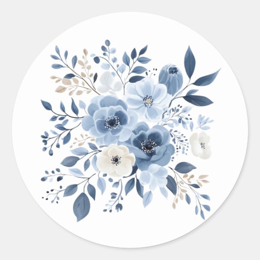 Waterverf Dusty Blue Floral Boho Vrijgezellenfeest Ronde Sticker (Voorkant)